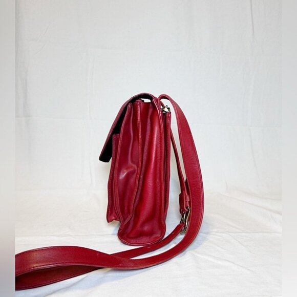 Vintage Fossil 1954 Red Leather Flap Accordion Cross Body Bag - Picture 7 of 11